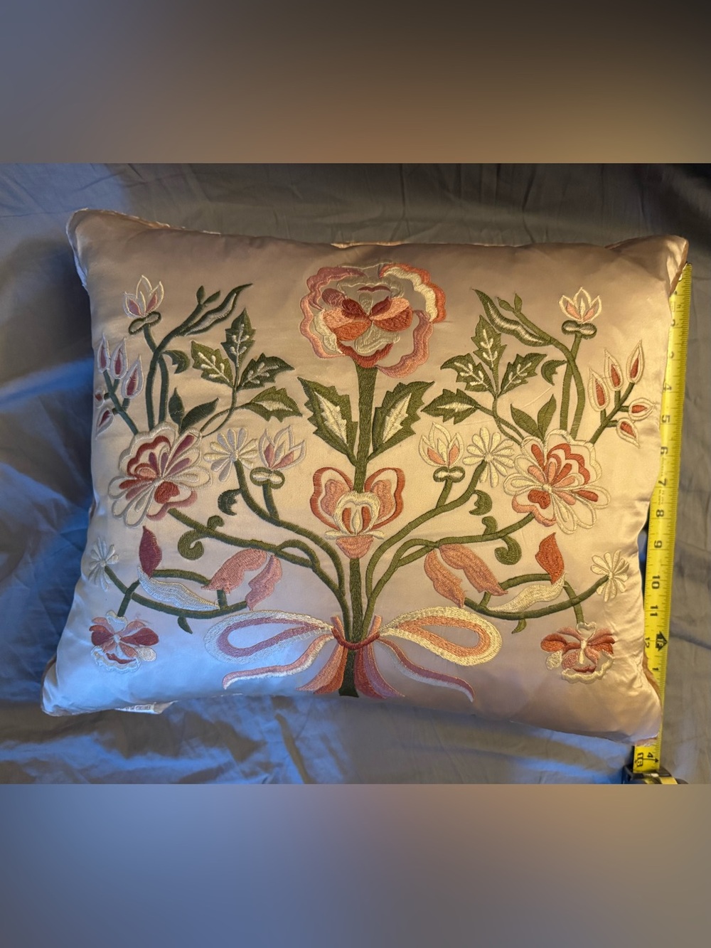 Vintage Gerry Nichol floral embroidered pillow 100% silk , velvet appliqué